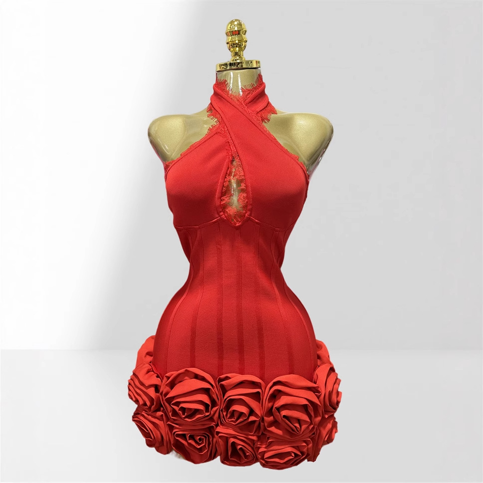 Women Formal Wear H&M - Stereo Bud Glam Neck Waist Red
