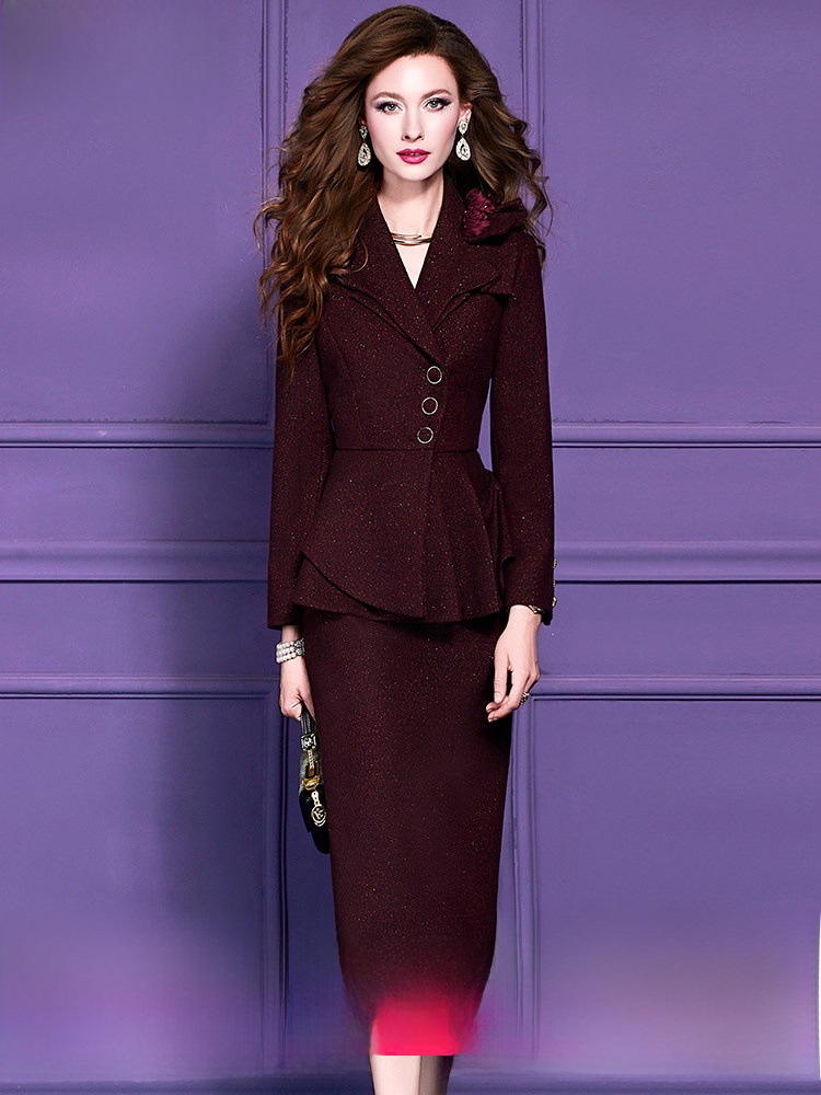 Tailored Coat Wool - Wool Blend Suit Set Women's Winter