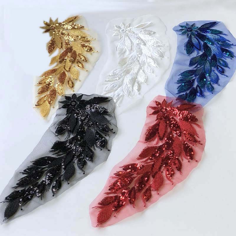 Women'S Formal Wear To A Wedding - 32*12CM/Flowers Leaves Sequin Apliques Embroidery Sew