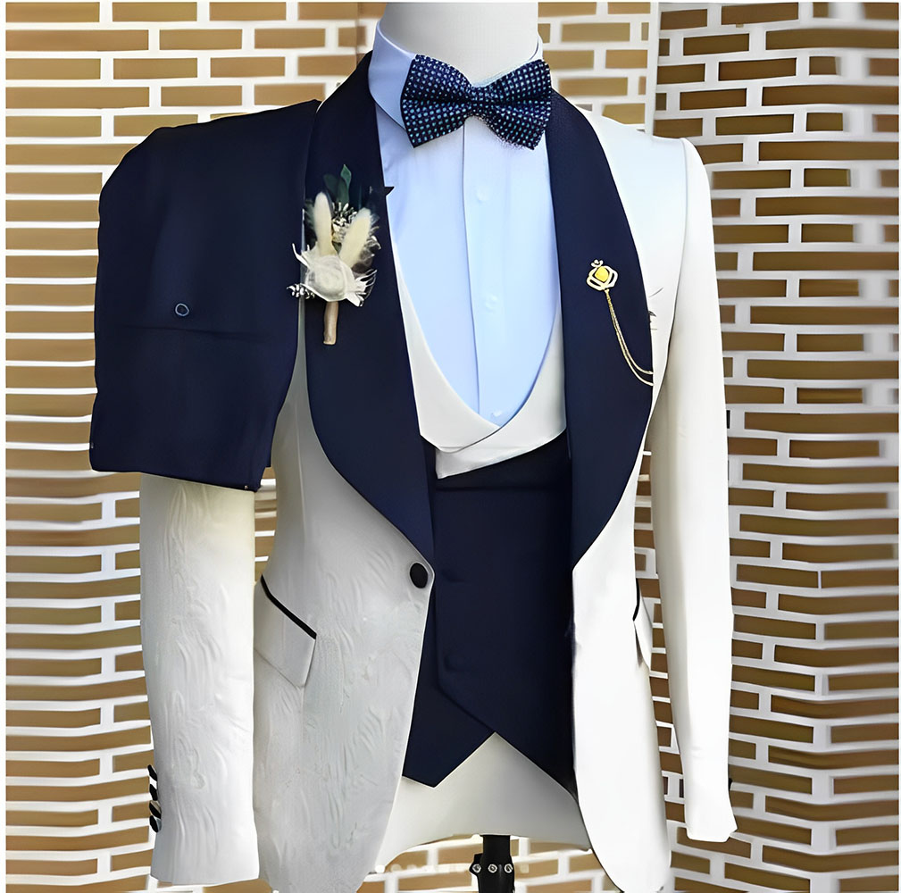 Tailored Coat Wool - Elegant WhiteJacquard Suits Men For Wedding