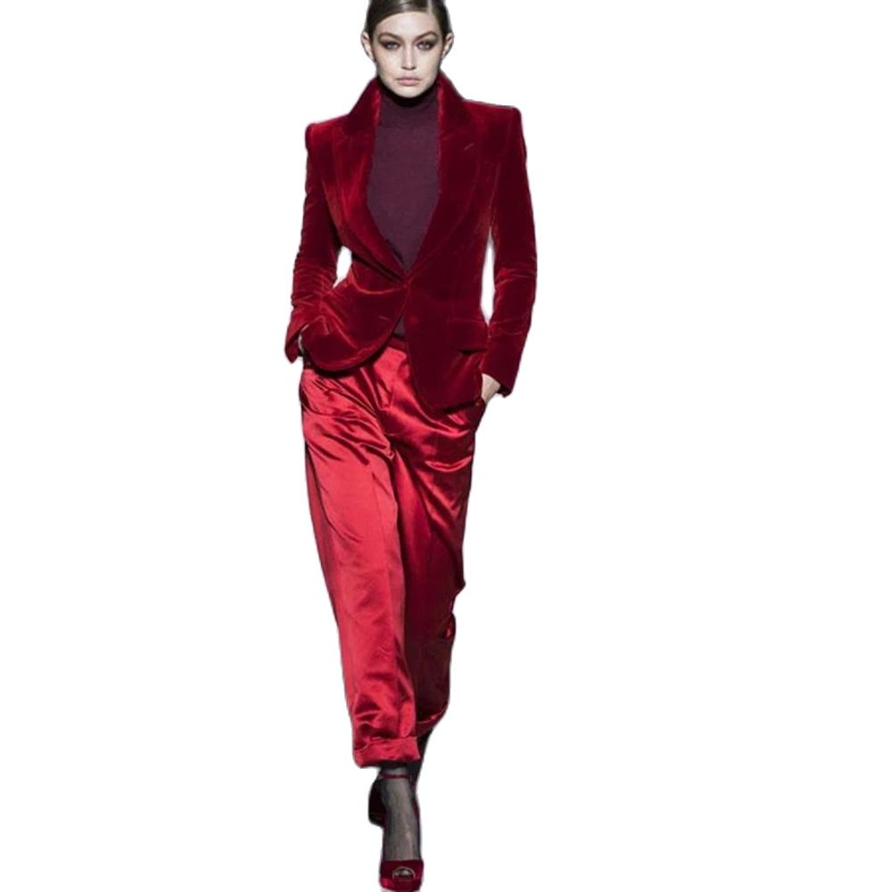 Women Pant Suits Wine Red Velv - огляд і ціна Women Formal Wear Outfits