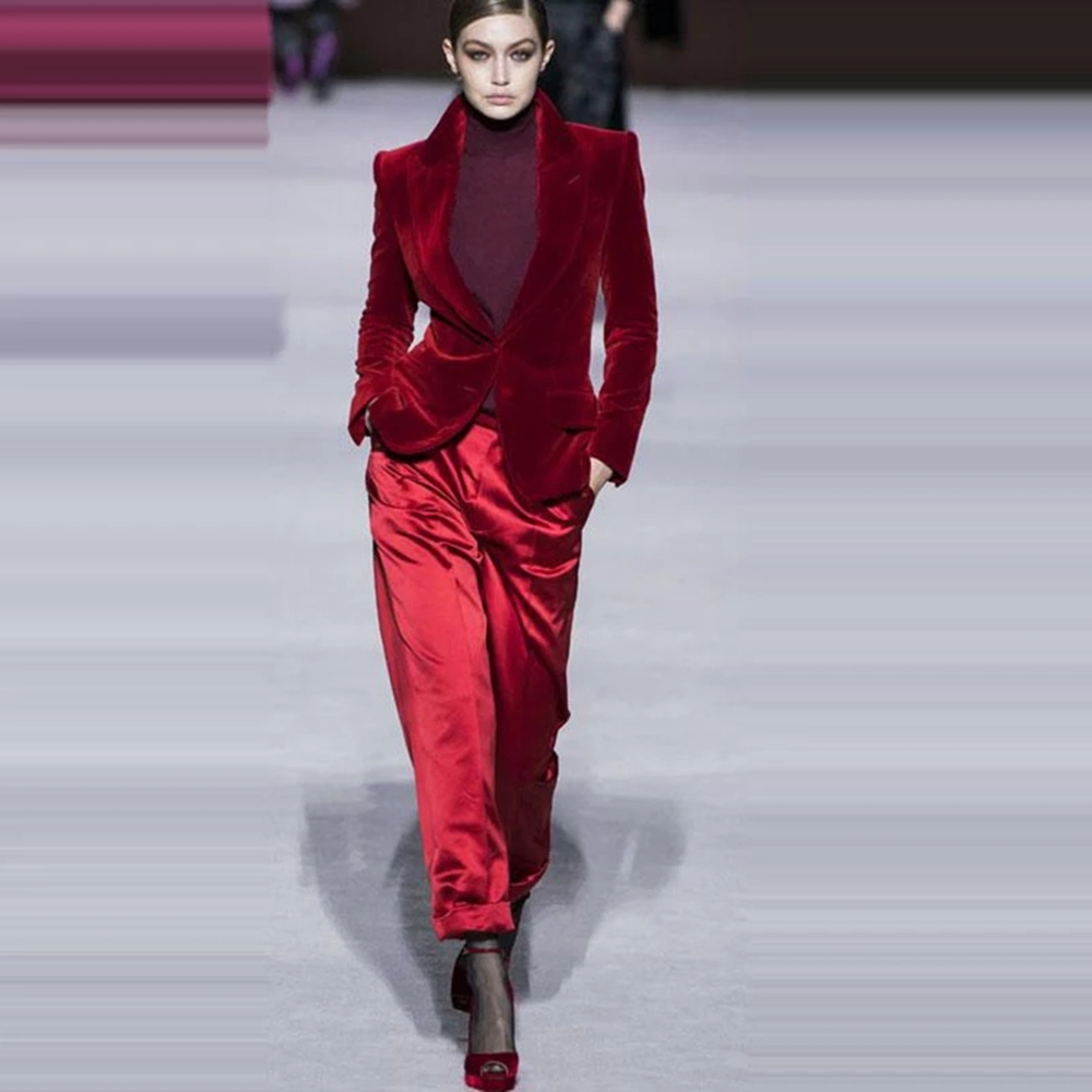 Women Pant Suits Wine Red Velv - огляд і ціна Women Formal Wear Outfits