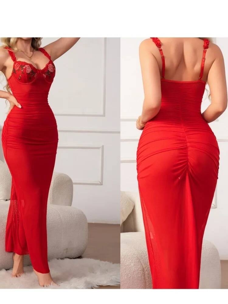Red Ruched Dress With Strap Bo - огляд і ціна Women Formal Wear Trends